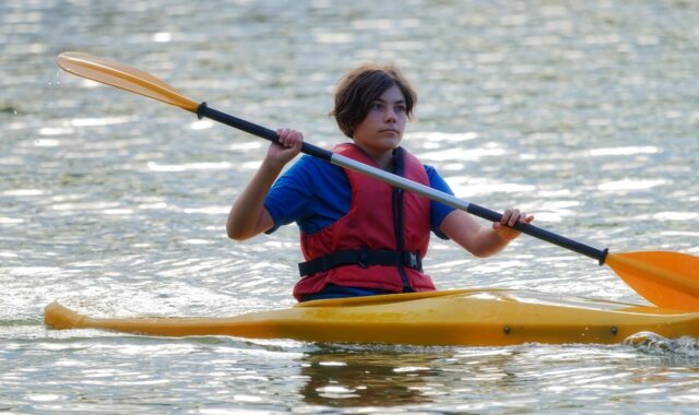 boy, nature, kayaking, rowing, lake, canoe, kayak, canoeing