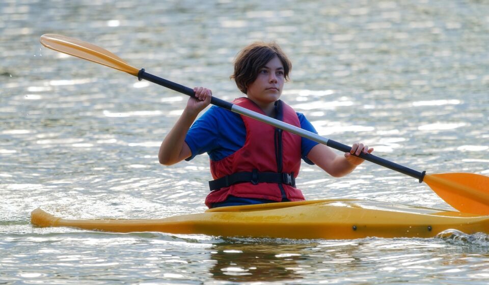 boy, nature, kayaking, rowing, lake, canoe, kayak, canoeing